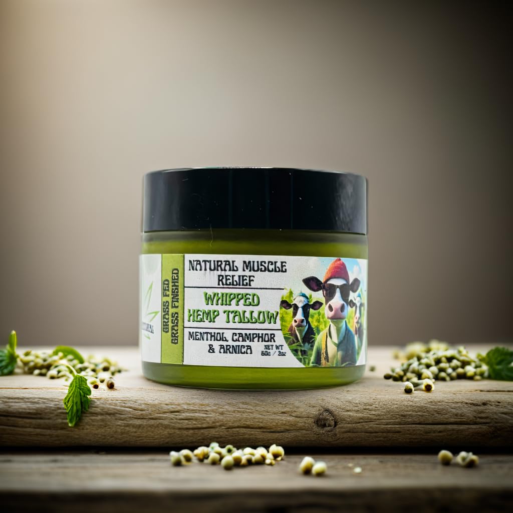 Natural Muscle Relief Whipped Hemp Tallow – Grass-Fed & Grass-Finished Tallow Balm with Menthol, Camphor & Arnica – Soothing Recovery for Sore Muscles & Joints – Organic Hempseed & Coconut Oil