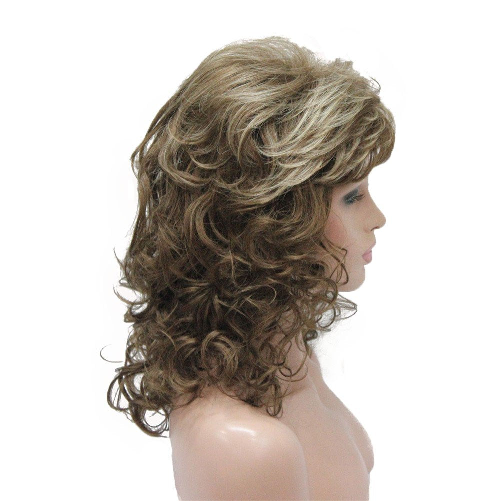 #12TT26-Brown Highlighted: Aimole Women's Natural Long Curly Wig Synthetic Hair Full Wigs(12TT26-Brown Highlighted)