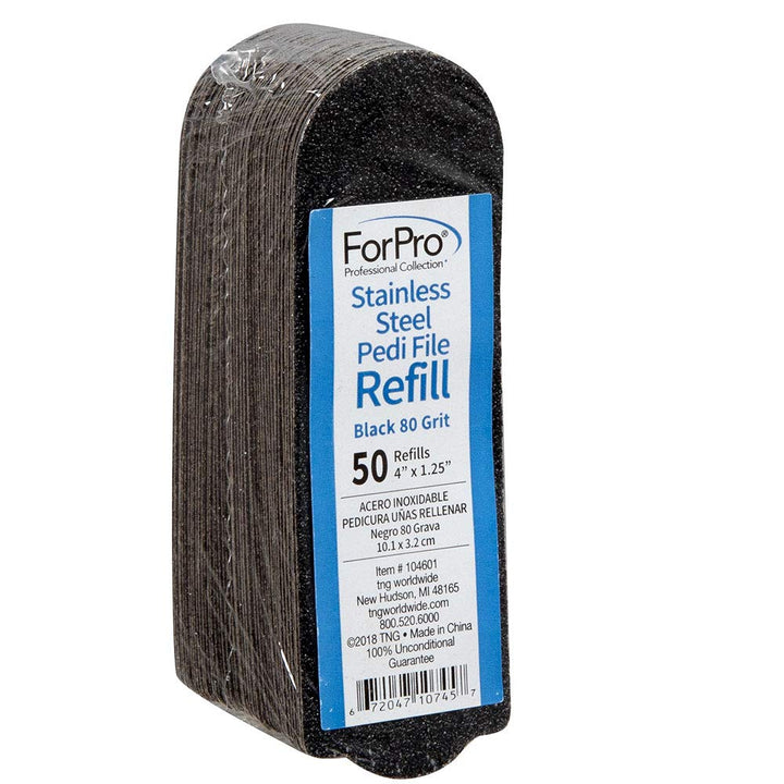 ForPro Stainless Steel Pedi File Refill, 80 Grit, Black, EZ-Strip Peel Pedicure Refill Pads, 1.25ââ‚¬Â W x 4ââ‚¬Â L, 50-Count