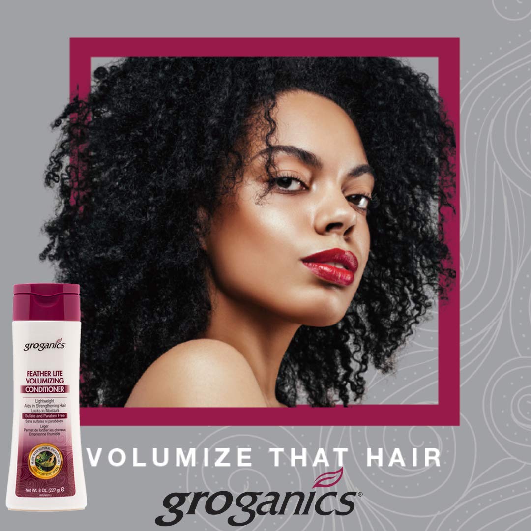 Groganics Feather Lite Volumizing Conditioner - lightweight, deeply hydrating & moisturizing for strong, healthy silky shiny hair, strengthen thin, fine & weak damaged hair, help with dry scalp 8 oz