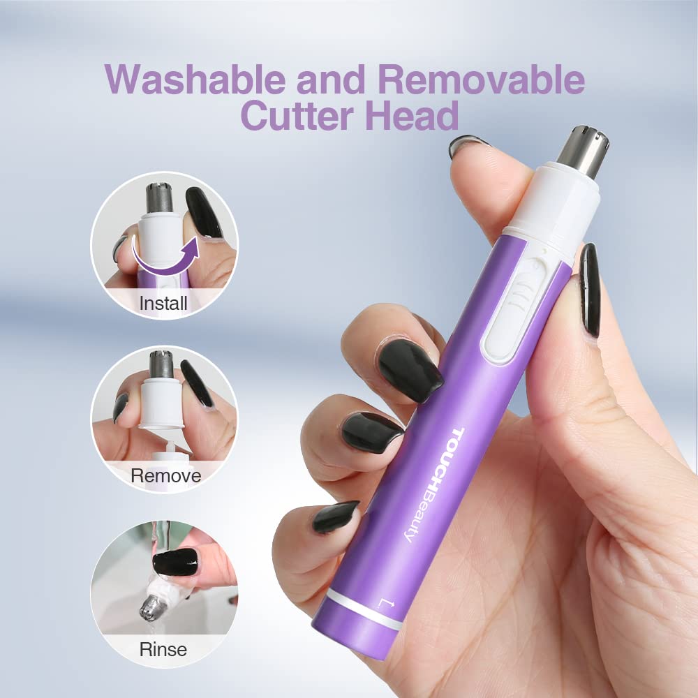 Purple: Touchbeauty Portable Ear Nose Hair Trimmer Safe Mini Pen-Sized Battery Powered 0656