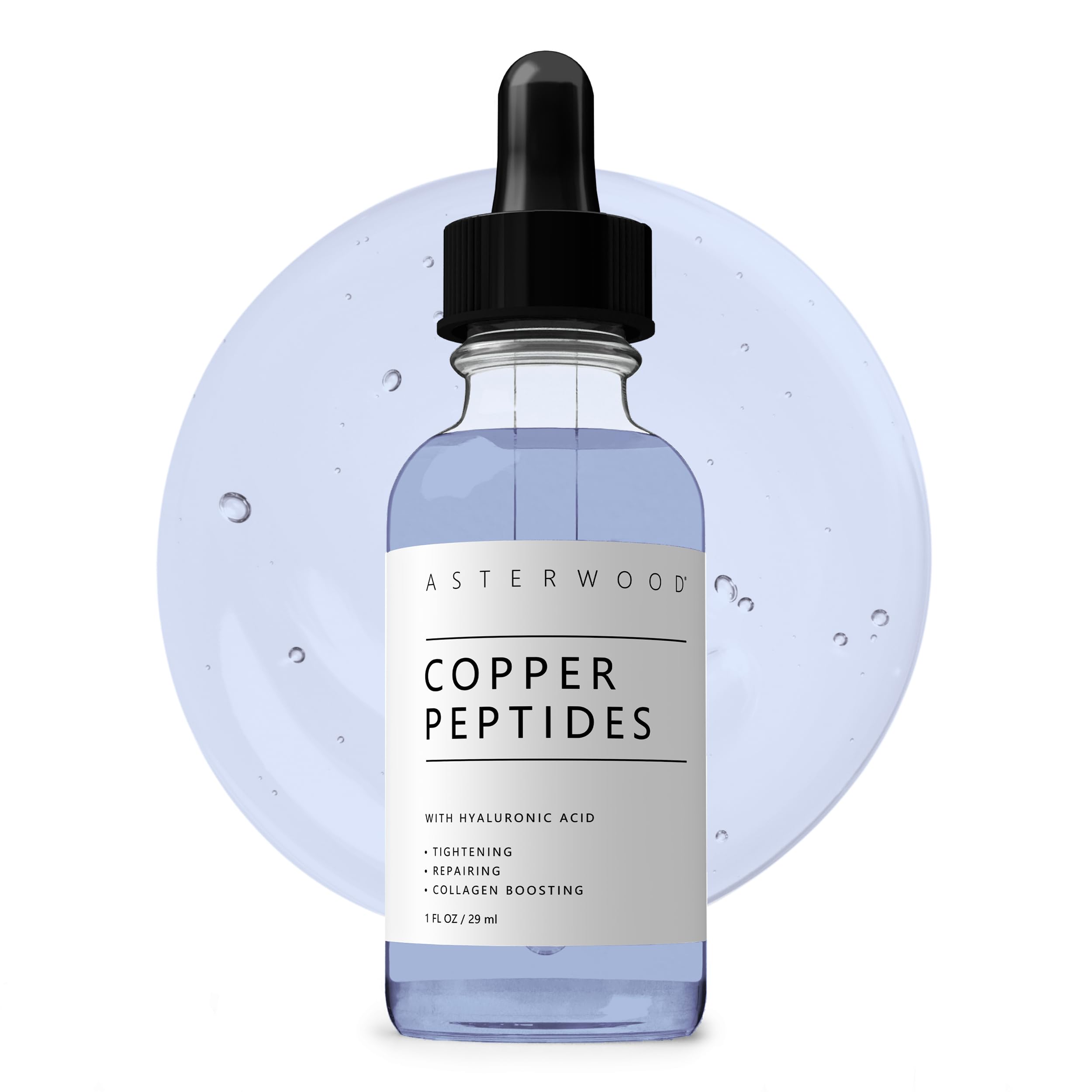 Asterwood Copper Peptides Serum for Face - Tightening, Repairing, Collagen Boosting - with GHK-Cu and Hyaluronic Acid - Fragrance-Free - 1 Fl Oz