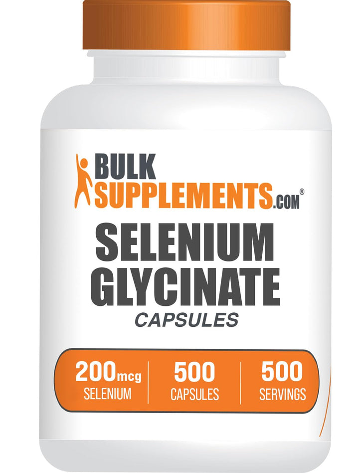 BulkSupplements.com Selenium Glycinate Capsules - Selenium Supplement, Selenium 200mcg Capsules - Essential Trace Mineral, Gluten Free, 1 Capsule per Serving, 500 Count (Pack of 1)