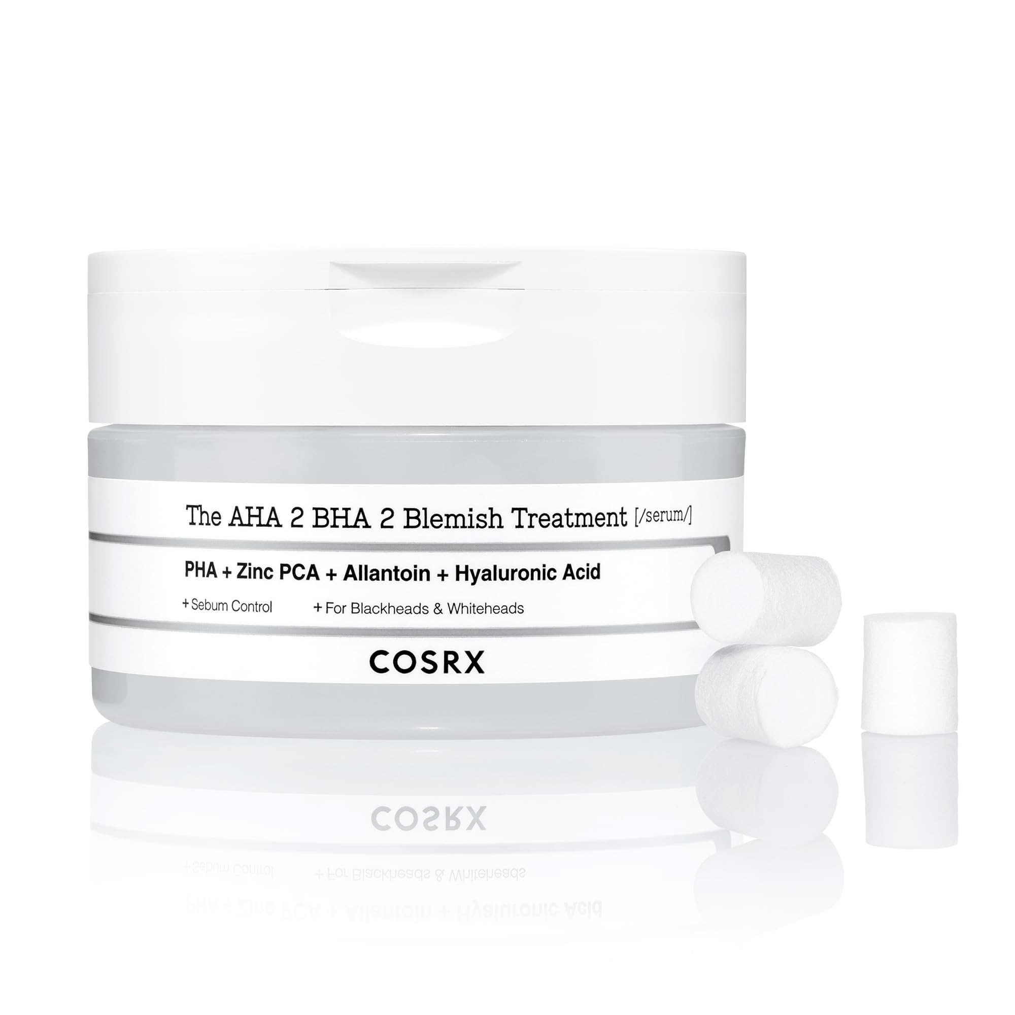 COSRX AHA 2% BHA 2% Blemish Treatment Serum, 60+ Pure Cotton Balls, Quick & Easy Daily Spot Treatment, Blackheads & Whiteheads, Sebum Control, Paraben Free, Phthalates Free, Korean Skin Care