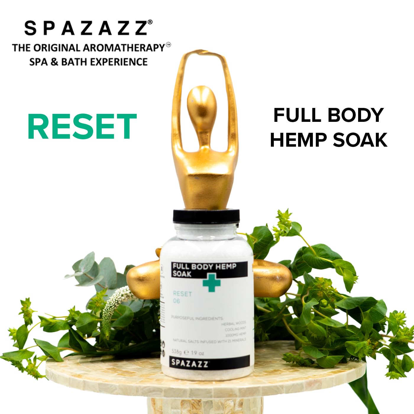 Spazazz Full Body Hemp Soak - 1000mg Hemp - Spa Hot Tub & Bath Aromatherapy Bath Salt Crystals - 538g/19oz (Reset 06)