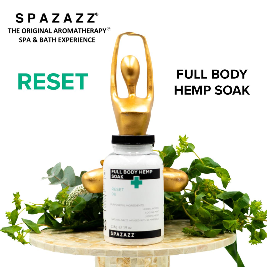 Spazazz Full Body Hemp Soak - 1000mg Hemp - Spa Hot Tub & Bath Aromatherapy Bath Salt Crystals - 538g/19oz (Reset 06)