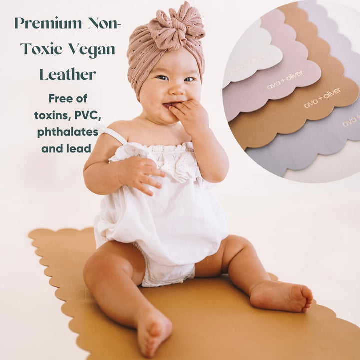 Ava + Oliver Vegan Leather Baby Changing Mat (16 X 30 in) - Multipurpose Wipeable and Portable Diaper Changing Mat - Foldable Travel Changing Mat (Cream)