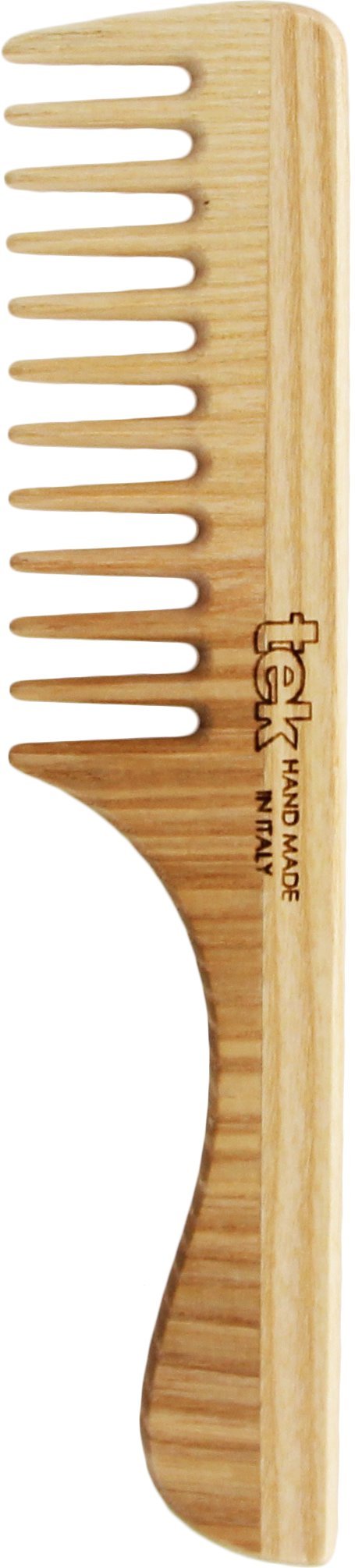 Tek hair comb in ash wood with wide teeth and handle - Handmade in Italy
