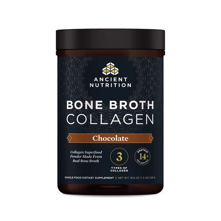 Collagen Powder, Bone Broth Collagen by Ancient Nutrition, Chocolate, Hydrolyzed Multi Collagen Peptides, Supports Skin and Nails, Joint Supplement, 30 Servings, 18.6oz