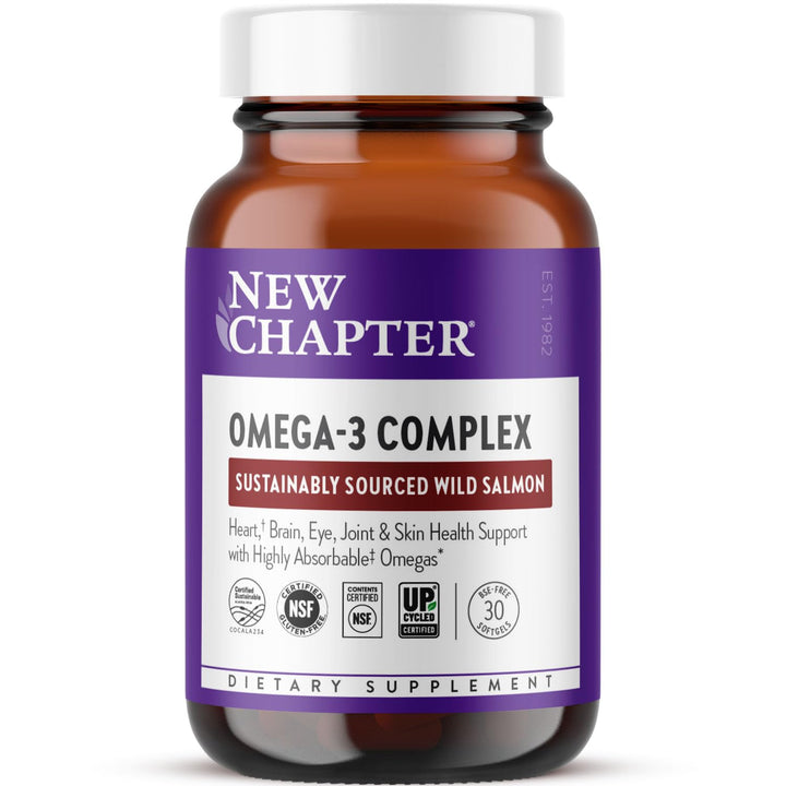 New Chapter Omega-3 Complex, Fish Oil Supplement Wild Alaskan Salmon for Heart, Brain, Eye, Joint & Skin Health Support - 30 Count