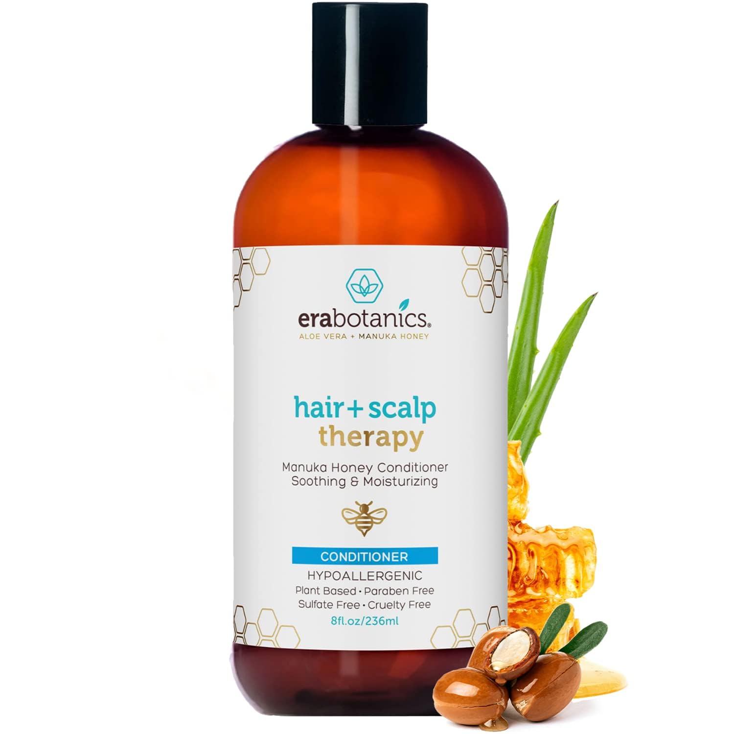 Era Organics Manuka Honey Dry Scalp Conditioner - Sulfate Free, Soothing and Moisturizing for Damaged Hair - Argan Oil for Women or Men