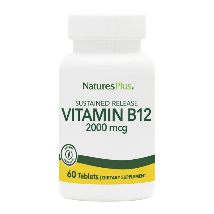 Natures Plus Vitamin B12 (Methylcobalamin), Sustained Release - 2000 mcg, 60 Vegetarian Tablets - High Potency Red Blood Cell Support - Natural Energy Booster - Gluten-Free - 60 Servings