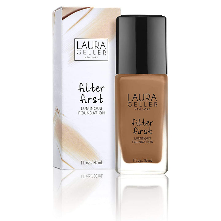 LAURA GELLER NEW YORK Filter First Luminous Liquid Makeup Foundation, Lightweight, Medium to Full Coverage, Non-Settling Formula, Pecan