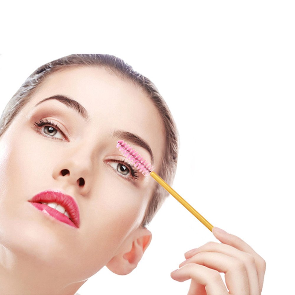 Disposable Eyelash Mascara Brushes Wands for Extension Makeup Applicator Tool Bulk,300 Pcs/Pack,Gold/Pink
