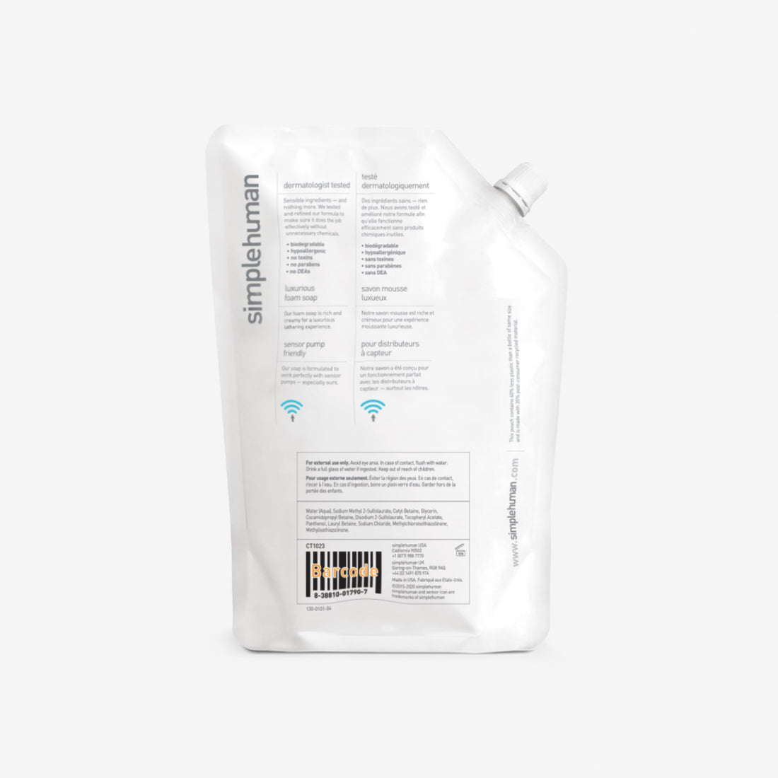 simplehuman Fragrance Free Moisturizing Liquid Hand Soap Refill Pouch, Clear Vitamin E (6 Pack)