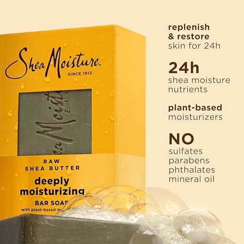 SheaMoisture Bar Soap Raw Shea Butter 4 count Moisturize and Restore Dry Skin Deeply Moisturizing bar soap with 24h shea moisture nutrients for Healthy, Glowing Skin 8 oz