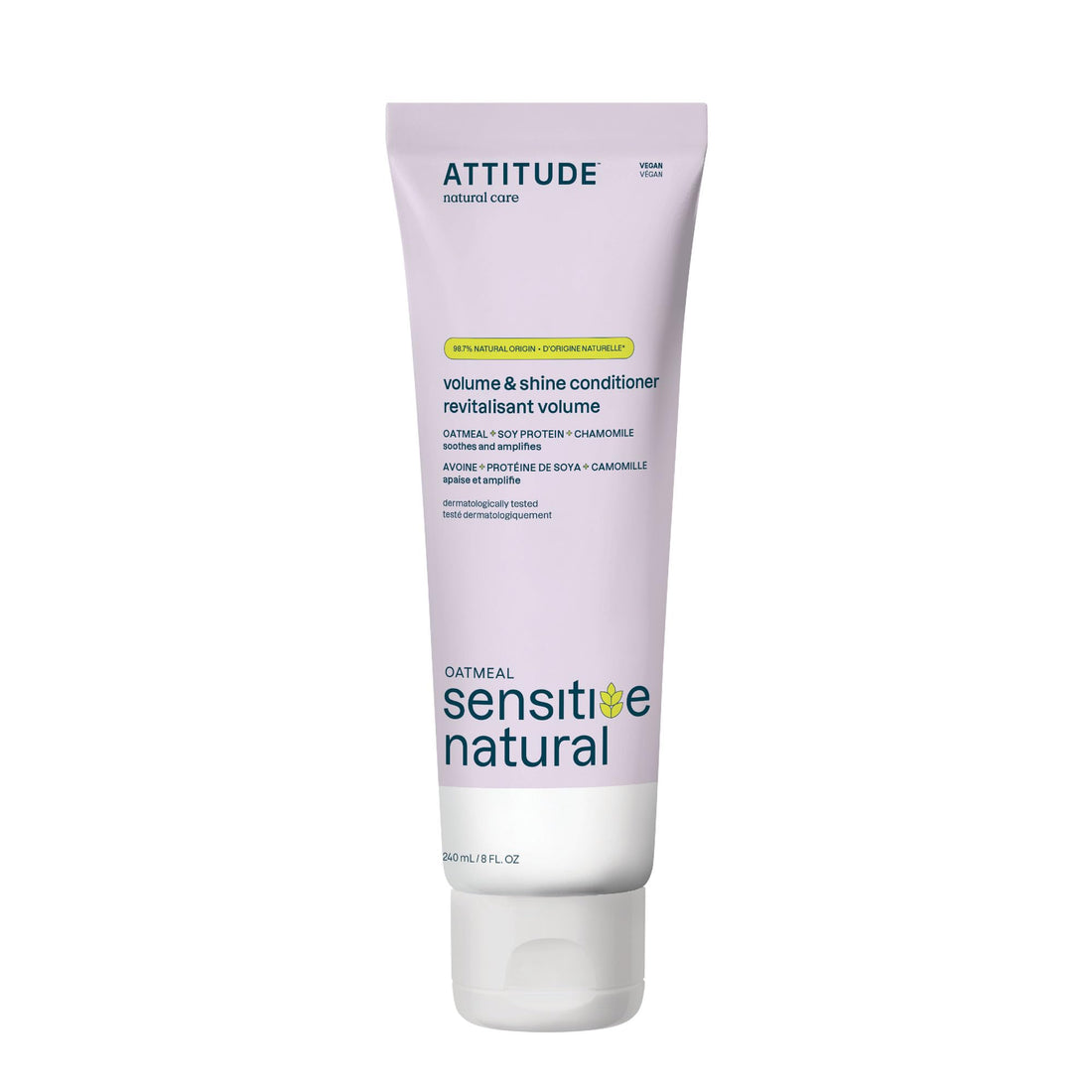 ATTITUDE Hair Conditioner for Sensitive Dry Scalp, For Thin Hair, Soothing Oat, Naturally Derived Ingredients, Dermatologically Tested, Vegan Detangler, Volume and Shine, 8 Fl Oz