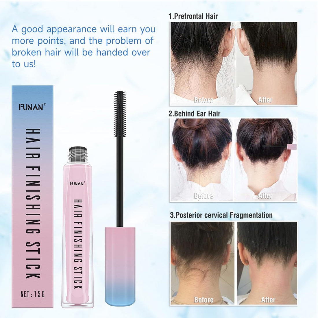 FUNAN Hair Finishing Stick for Small Broken 3 Pack, Broken Hair Finishing Stick, Slick for Women, Naturally Refreshing