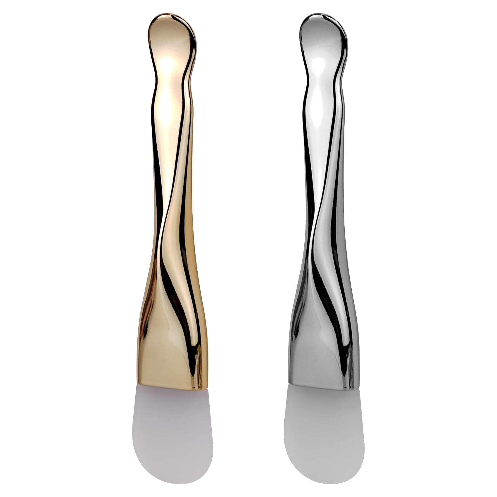Silicone Face Mask Applicator 2 Packs Dual End Exfoliating Silicone Face Scrubber Soft Makeup Beauty Brush Tools for Clay, Cream, Gel, and Mud Facial Masks (Gold&Silver)