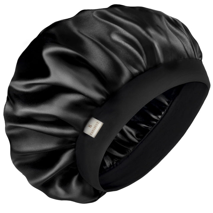 YANIBEST Silk Bonnet for Men, Satin Hair Bonnet for Sleeping, Double Layer Sleep Cap for Black Men & Women Curly Hair Braids, Black