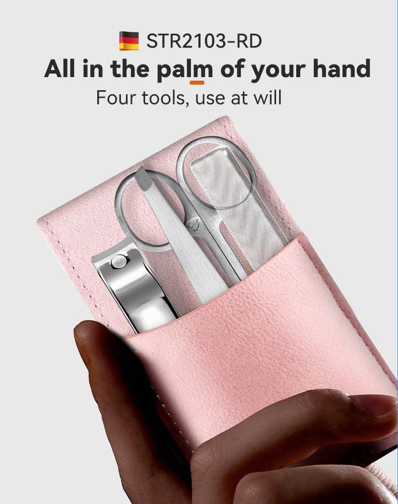STONE PALM-HELD NAIL AND FACIAL GROOMING 4-PIECE SET (CHERRYBLOSSOM PINK)