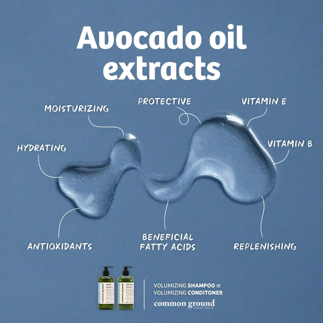 Common Ground Volumizing Natural Shampoo and Conditioner Set, Paraben and Cruelty Free, Organic, Vegan, Plant-Based Ingredients, Botanical Scent and Avocado Oil Extract, for Men, Women