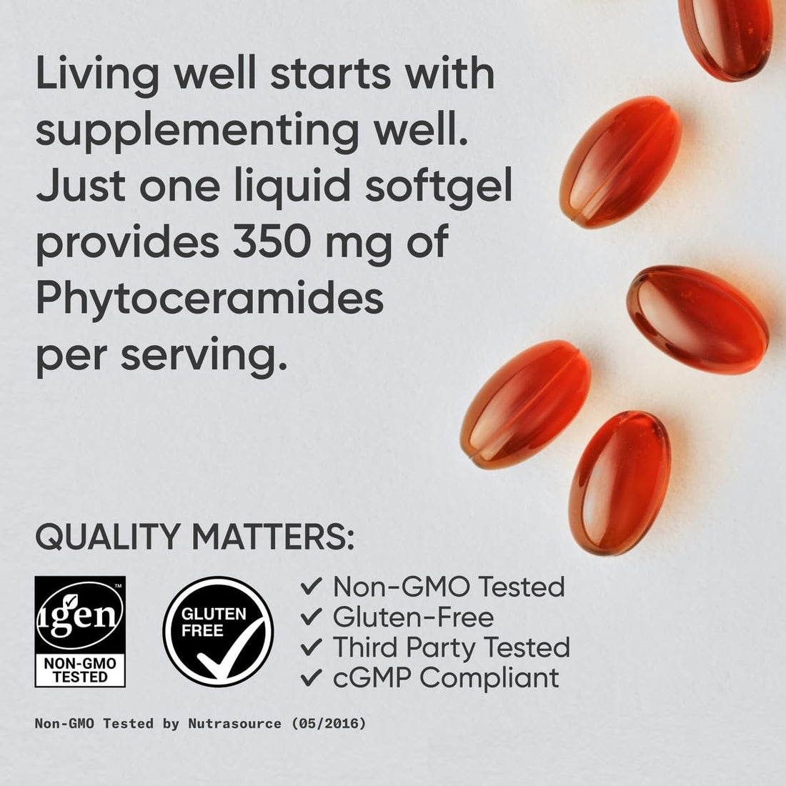 Phytoceramides 350mg per softgel - Plant Derived Ceramides for Healthy Skin and Hydration - Non GMO with No Fillers or Synthetic Vitamins - 30 Liquid softgels