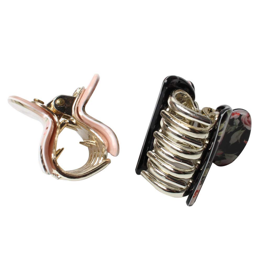 1.57 inch Floral Printed Small Acrylic Hair Claw Clips for Girls and Women,Plastic No-Slip Grip Jaw Hair Clip Hair Jaw Clamp,Pack of 12 (Color C)