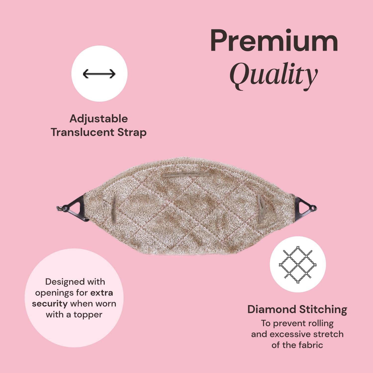 MILANO COLLECTION TopGrip Comfort Band for Small Base Toppers, Adjustable Translucent Strap, Side Openings to Secure Your Wig or Topper, Includes Clips, Beige, Small