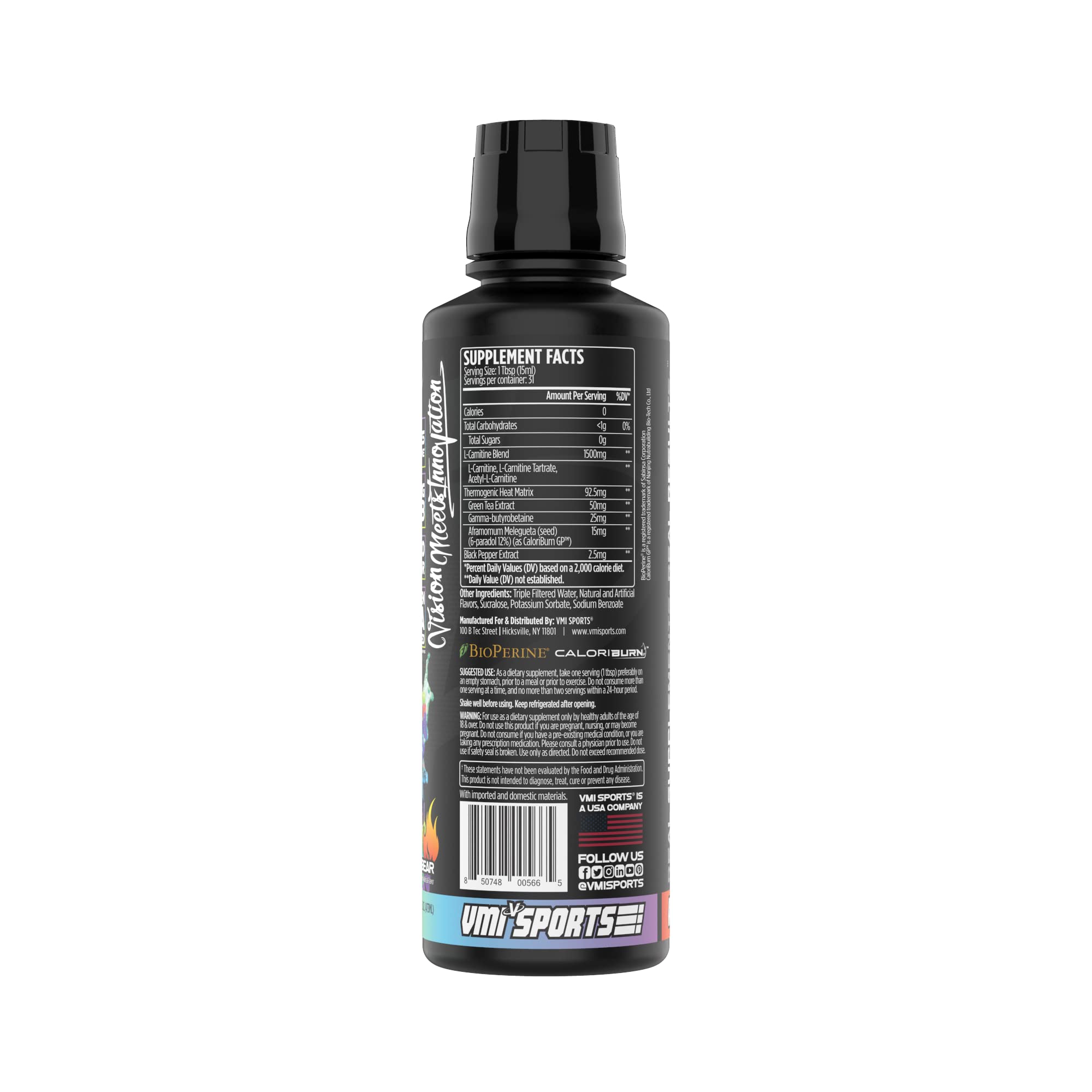 VMI Sports L-Carnitine 1500 Heat Stimulant Free Thermogenic Metabolic Support & Fat Loss for Men & Women | 1500mg L-Carnitine | Convenient Liquid (Gummy Bear)