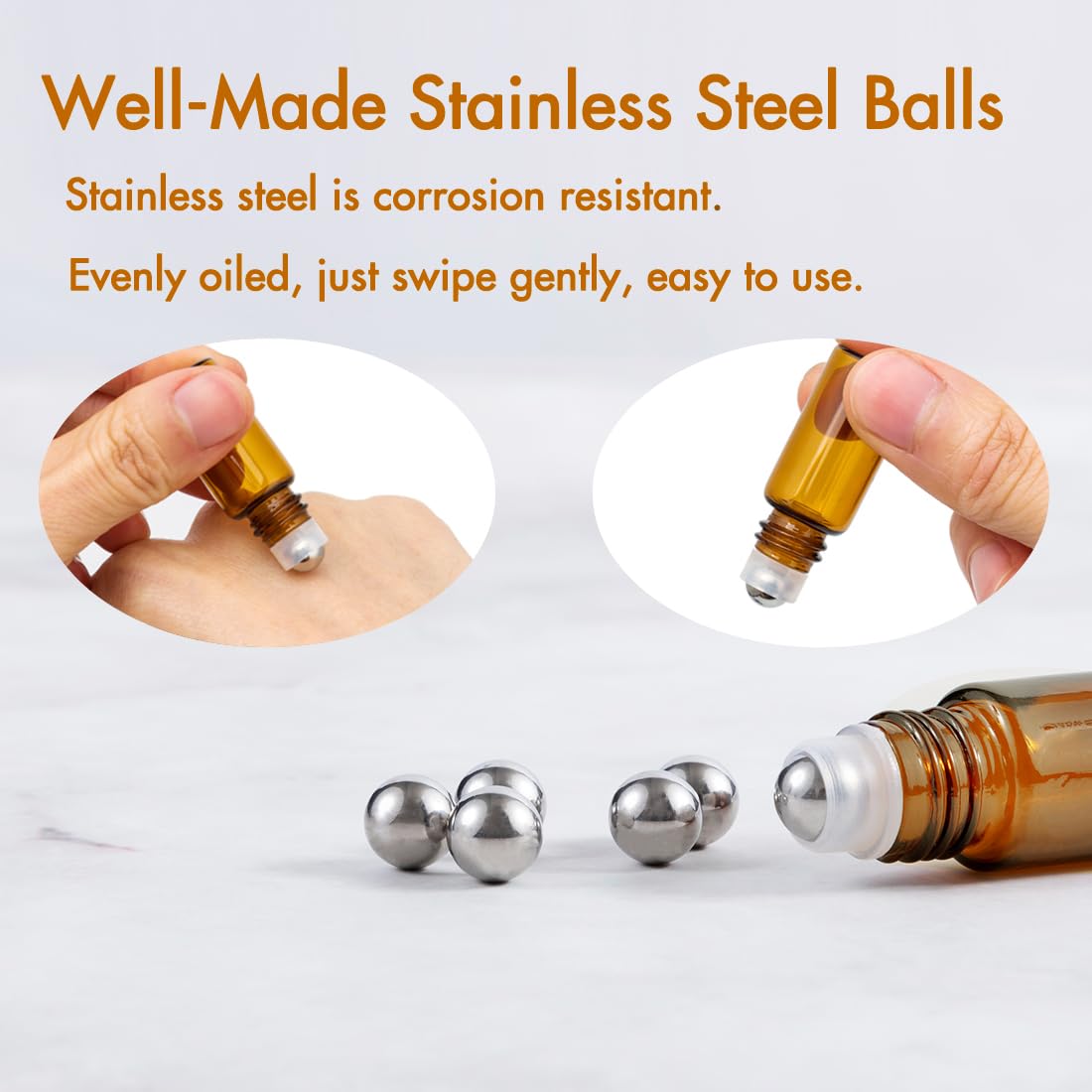 3-24Pcs-Bw: Zejia 3Ml Roller Bottles 24Pack Amber Thick Glass Essential Oil Roller Bottles Stainless Steel Roller Ball With 2 Droppers