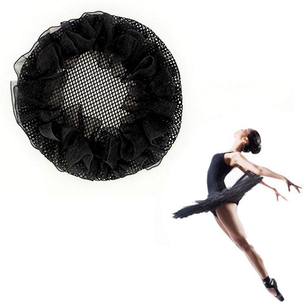 mollensiuer 8Pcs Reusable Bun Hair Nets Elastic Flower Edge Hairnet For Ballet Bun Cover Dance Skating Gymnastics Performance Dancers Hair Accessories, Black