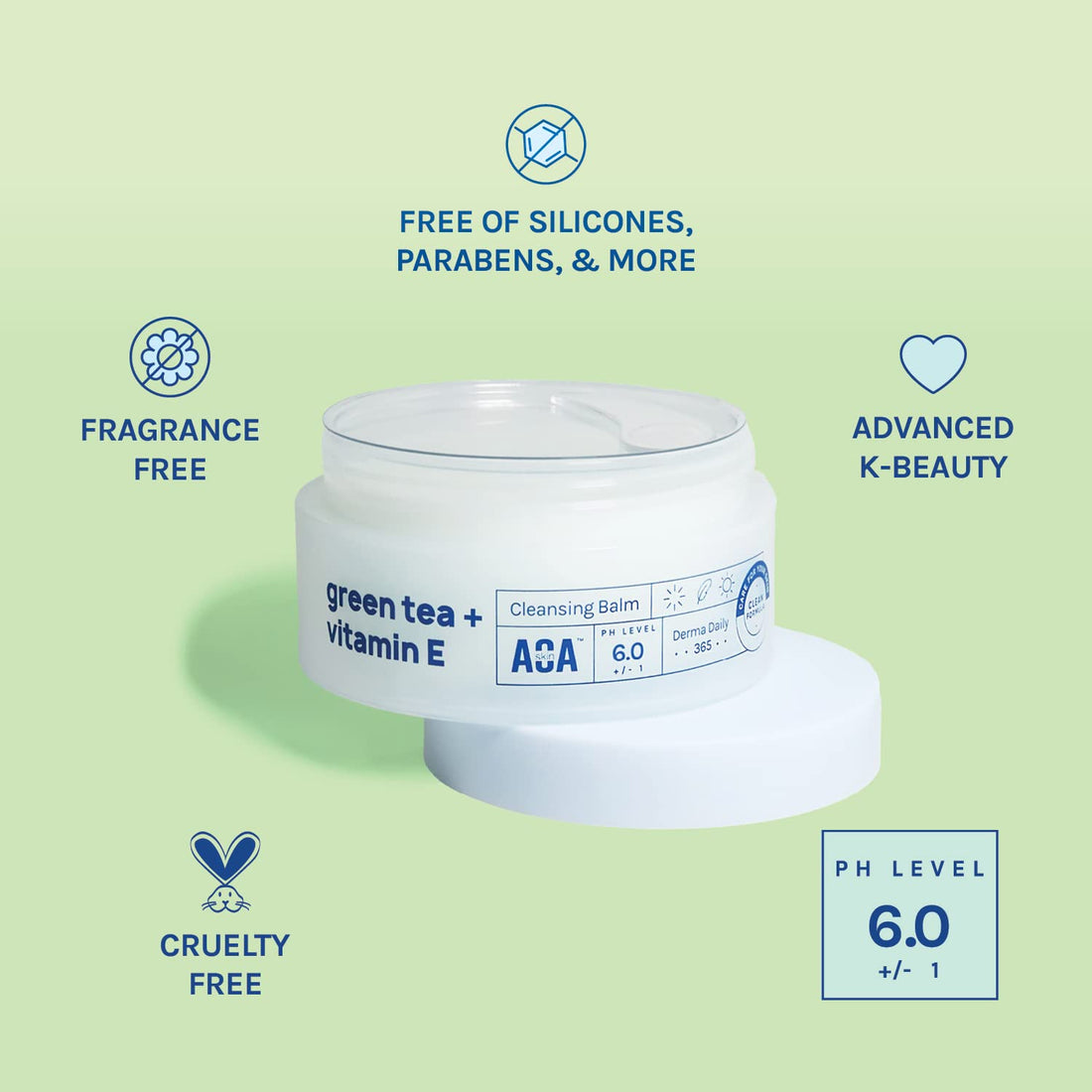 AOA STUDIO Skin Green Tea & Vitamin E Cleansing Balm, Melting Balm to Oil for Makeup Remover, Double Cleansing, Face Wash Cleanser All Skin Type 3.38 Fl Oz, 100 ml