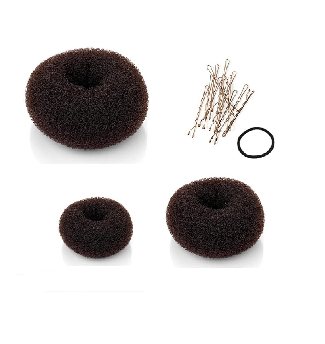 Brown : Beaute Galleria - Bundle 3 Pieces Chignon Hair Donuts Ring Style Bun Maker (Large, Medium, Small) (Brown)