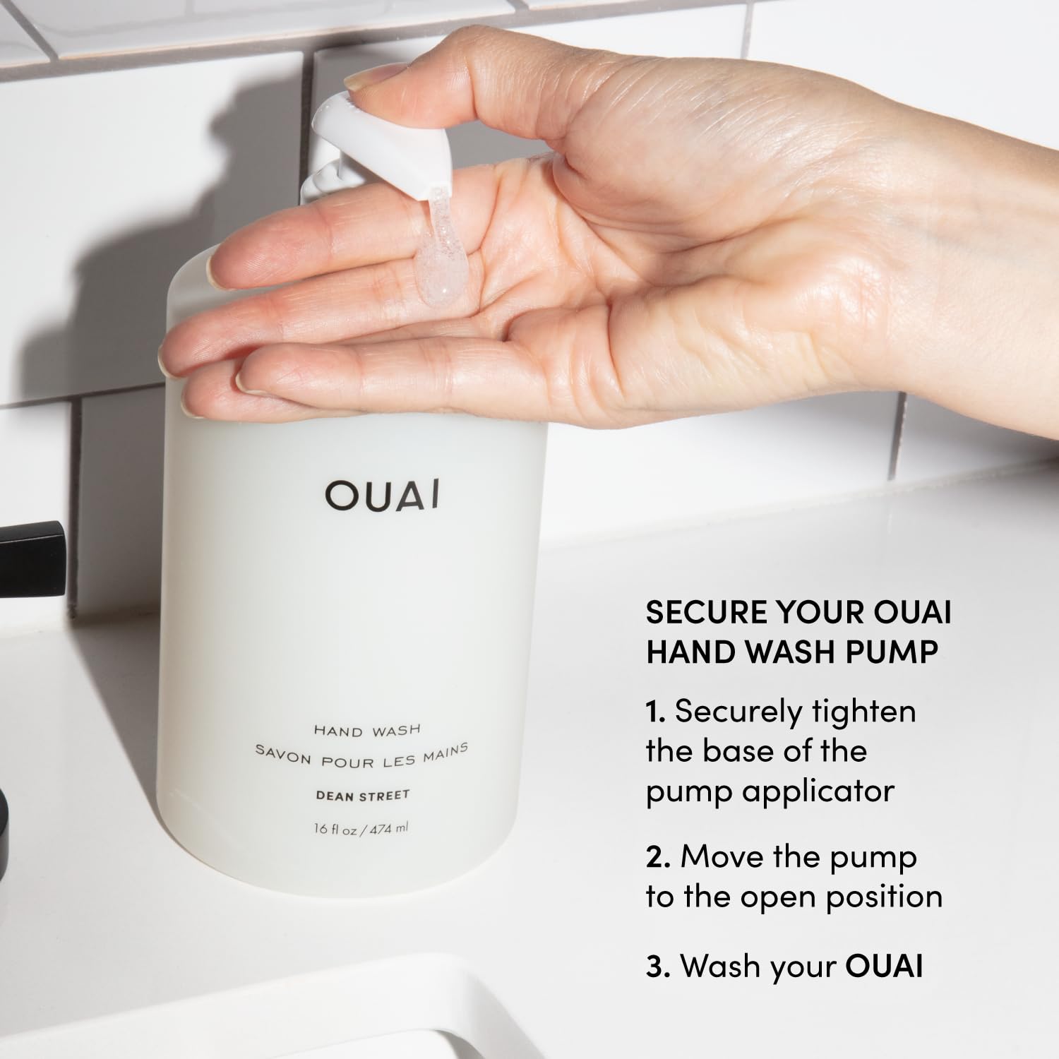 OUAI Hand Wash - Liquid Hand Soap with Jojoba, Avocado, & Rose Hip Oil for Replenished Skin - Gentle Exfoliating Bathroom + Kitchen Hand Soap (16 Fl Oz)