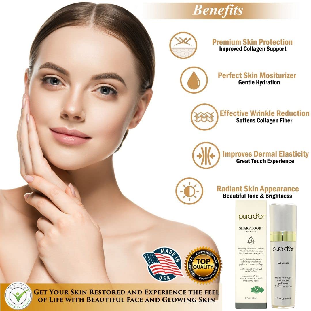 PURA Dââ‚¬â„¢OR Sharp Look Eye Cream - Youth-Enhancing Eye Cream For Firm Lift and Reduced Appearance of Wrinkles and Fine Lines, Puffiness and Under Eye Bags With 24K Gold (1.7oz)