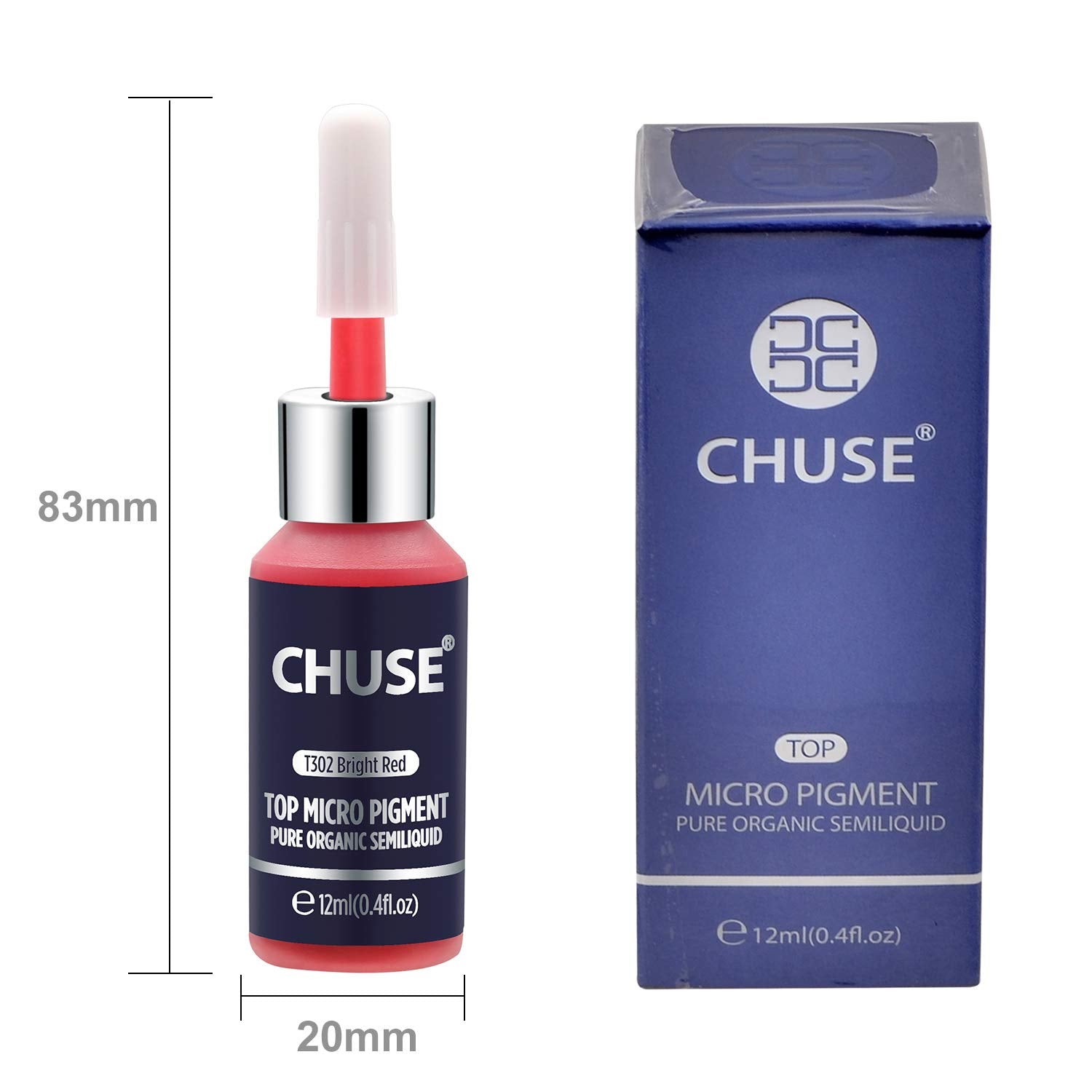 CHUSE T302 Bright Red Microblading Micro Pigment Permanent Makeup Tattoo Ink Cosmetic Color Passed SGS, DermaTest 12ml (0.4fl. oz)