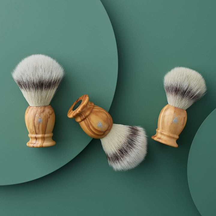 MÜHLE Classic Olive Wood Small Silvertip Fiber Shaving Brush - Synthetic Luxury Shave Brush for Men, Rich Lather