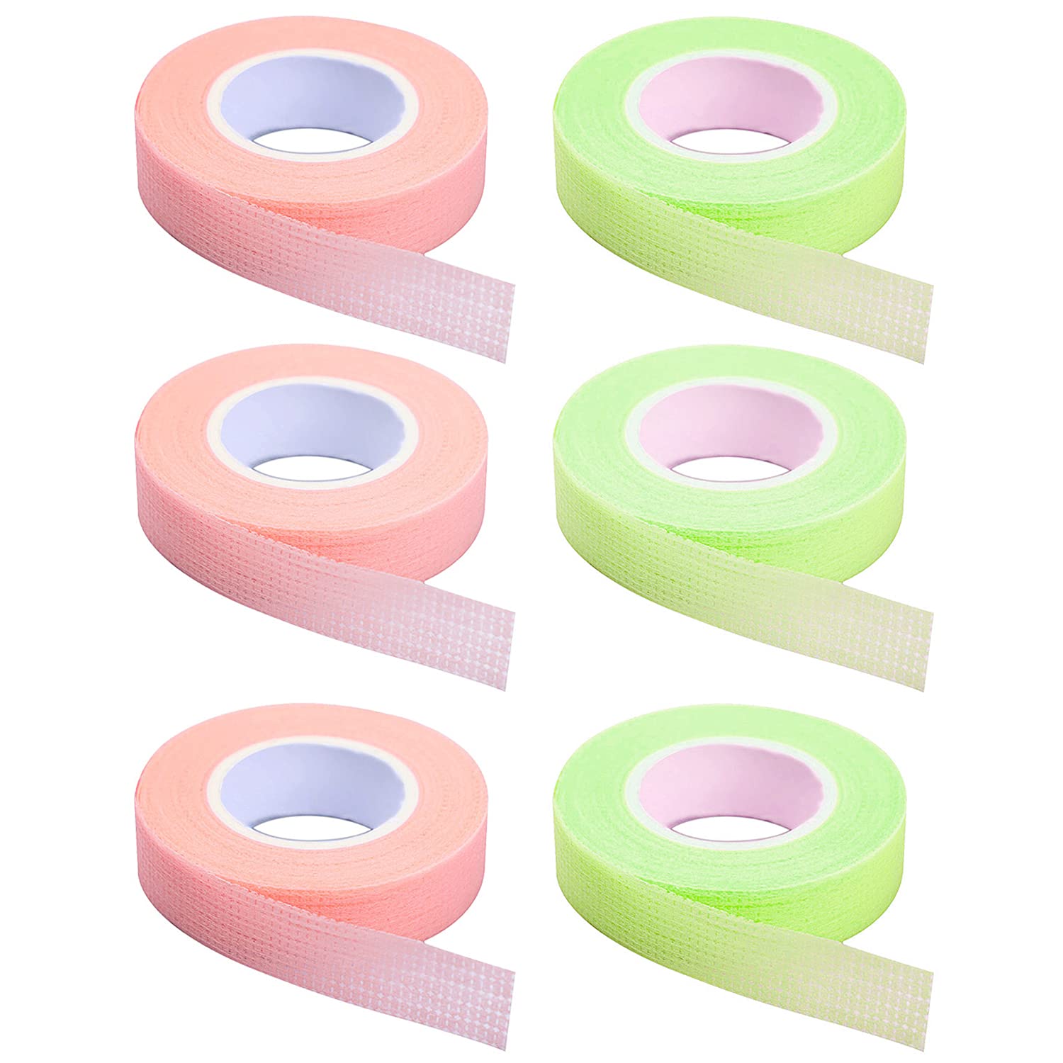 6 Rolls Eyelash Tape, Adhesive Fabric Eyelash Extension Tape, Breathable Micropore Fabric Tape for Eyelash Extension Supplies,9 m/10 Yard Each Roll (Green+Pink)