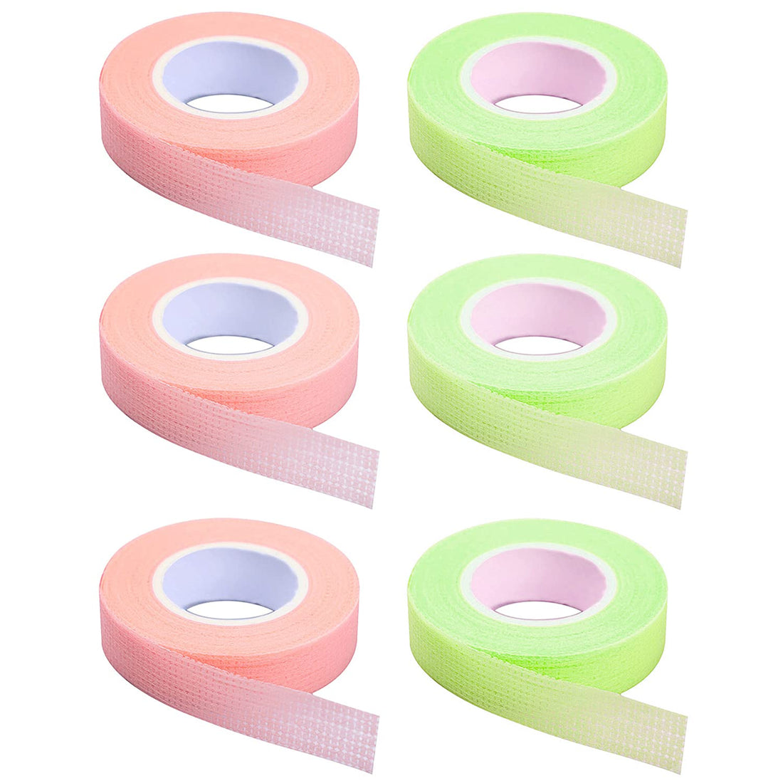 6 Rolls Eyelash Tape, Adhesive Fabric Eyelash Extension Tape, Breathable Micropore Fabric Tape for Eyelash Extension Supplies,9 m/10 Yard Each Roll (Green+Pink)