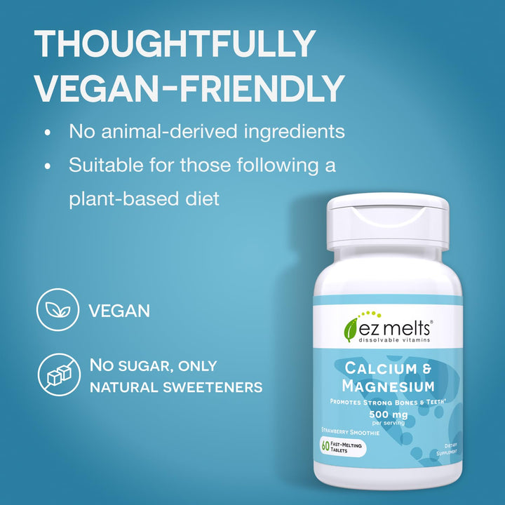 EZ Melts Dissolvable Calcium and Magnesium Supplement with Vitamin D3, Sugar-Free, 1-Month Supply