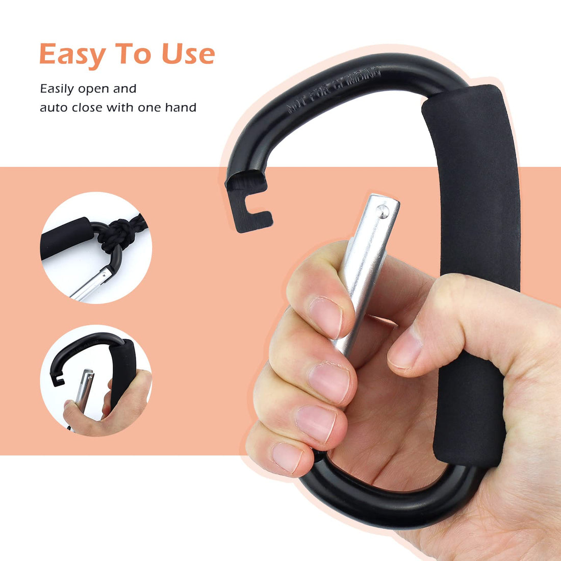 JIALEEY Grocery Bag Shopping Bag Holder Handle Carrier Tool Multi Purpose Snap Hook Stroller Hook Set Organizer Accessories with Soft Foam Grip for Hanging, Pack of 2, Black