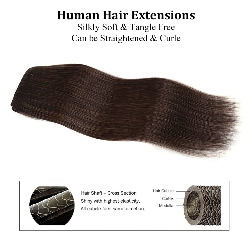 14 Inches , Dark Brown #2 : 14 16 18 Clip in Hair Extensions Brazilian Remy Human Hair for Women – 50grams 4pieces Dark Brown #2 Color