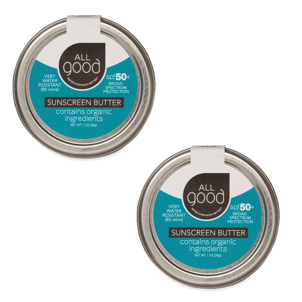 All Good Organic Sunscreen Butter - Zinc Oxide - Coral Reef Safe - Water Resistant - Uva/Uvb Broad Spectrum - Spf 50+ (1 Oz)(2-Pack)