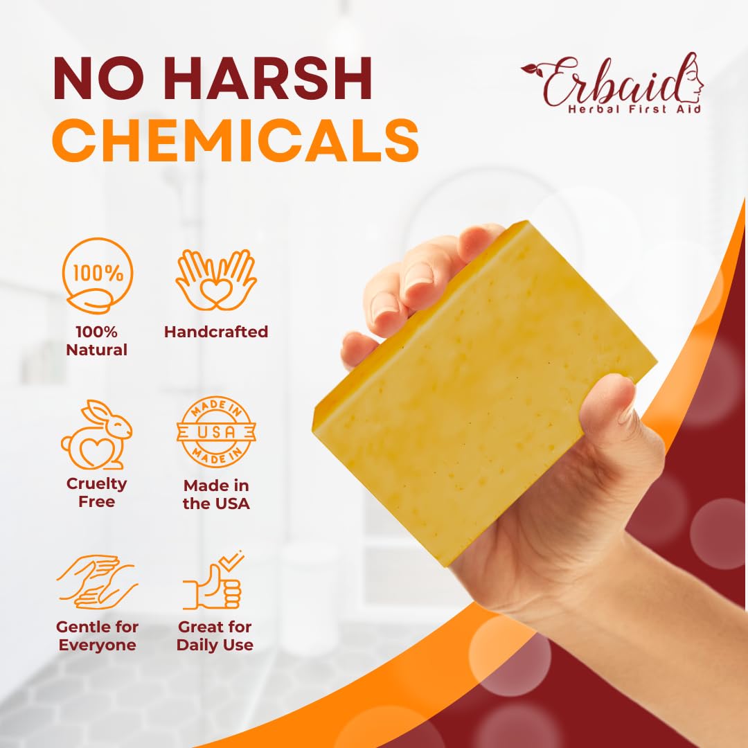 Natural Turmeric Soap Bar for Face & Body – Turmeric Skin Brightening Soap for Dark Spots, Intimate Areas, Underarms – Turmeric Face Wash for Acne – 5oz Turmeric Bar Made in USA