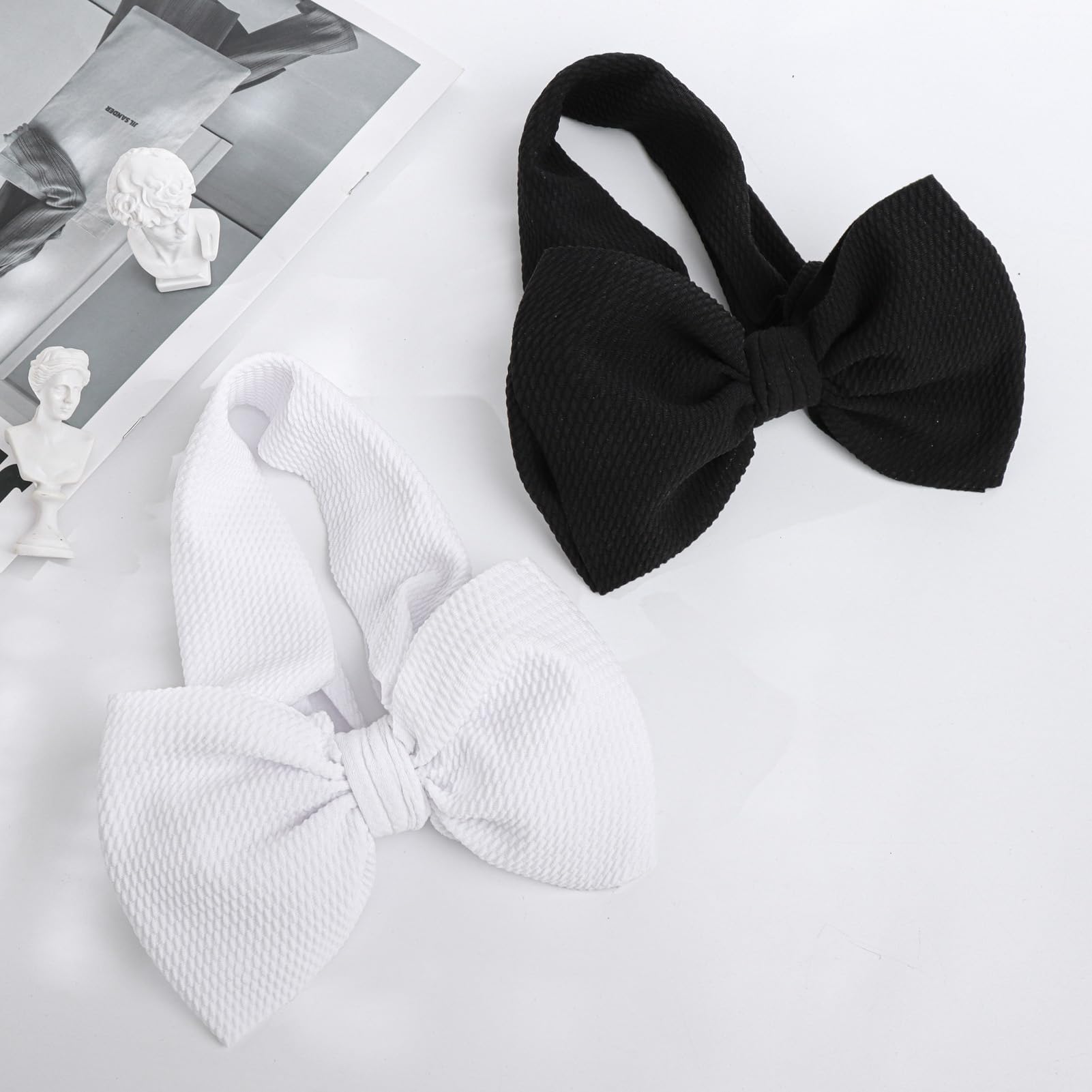 YanJie Hairband - Big Bows for Baby Girls Black & White, 2 Count (Pack of 2), Polyester, Hair Accessories, Unisex-Babies, Newborn, Infant, Toddlers, 0-6Months