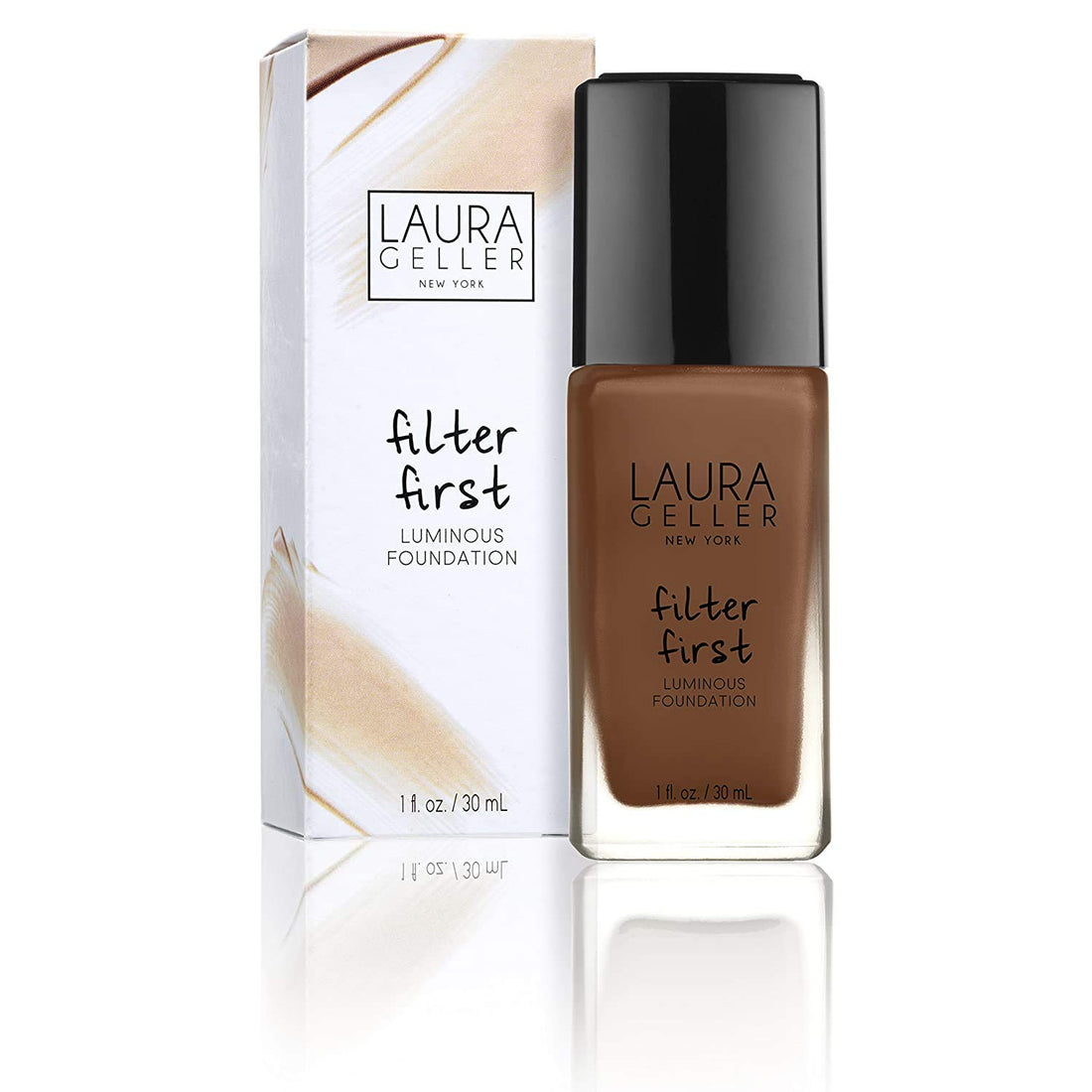 LAURA GELLER NEW YORK Filter First Luminous Liquid Makeup Foundation, Lightweight, Medium to Full Coverage, Non-Settling Formula, Mahogany