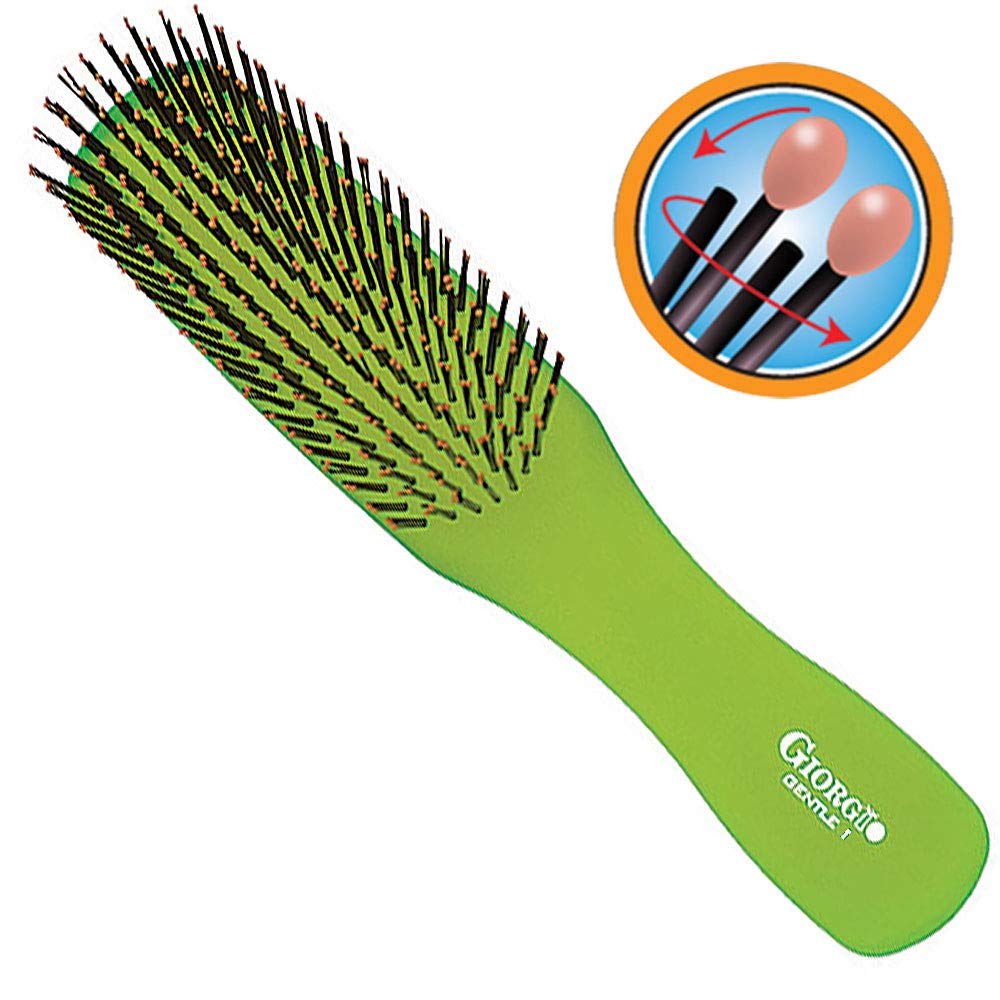 Giorgio GION1-2G Set Neon Gentle Styling Hair Brush Dresser & Purse Size, Wet & Dry Pro Detangler, Soft for Sensitive Scalp, For Men Women & Kids All hair lengths, Durable and Anti-Static
