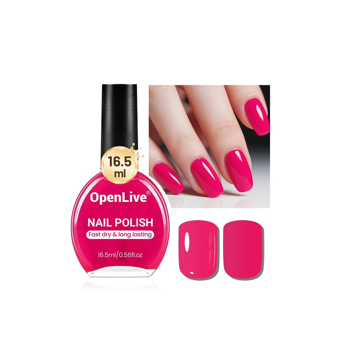 OpenLive 16.5ml Rose Pink Nail Polish Large Volume Quick Dry Nail Polish, Long Lasting Shine, Fingernail Toenail Nail Art DIY Home Travel Nail Art Gift