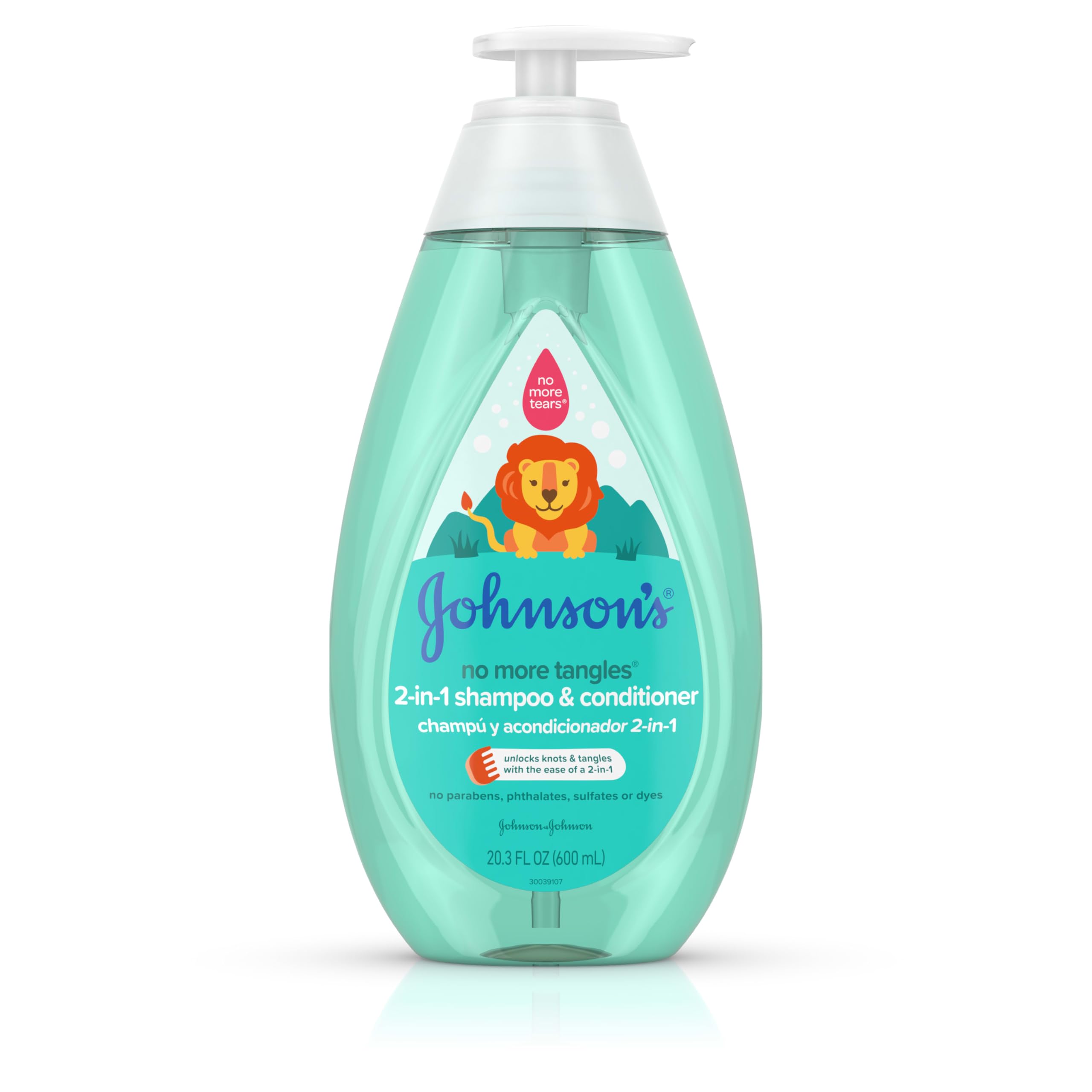 Johnson's Kids No More Tangles 2-in-1 Detangling Shampoo & Conditioner for Kids & Toddlers, Gentle & No More Tears, Hypoallergenic & Free of Parabens, Sulfates & Dyes, 20.3 fl. oz